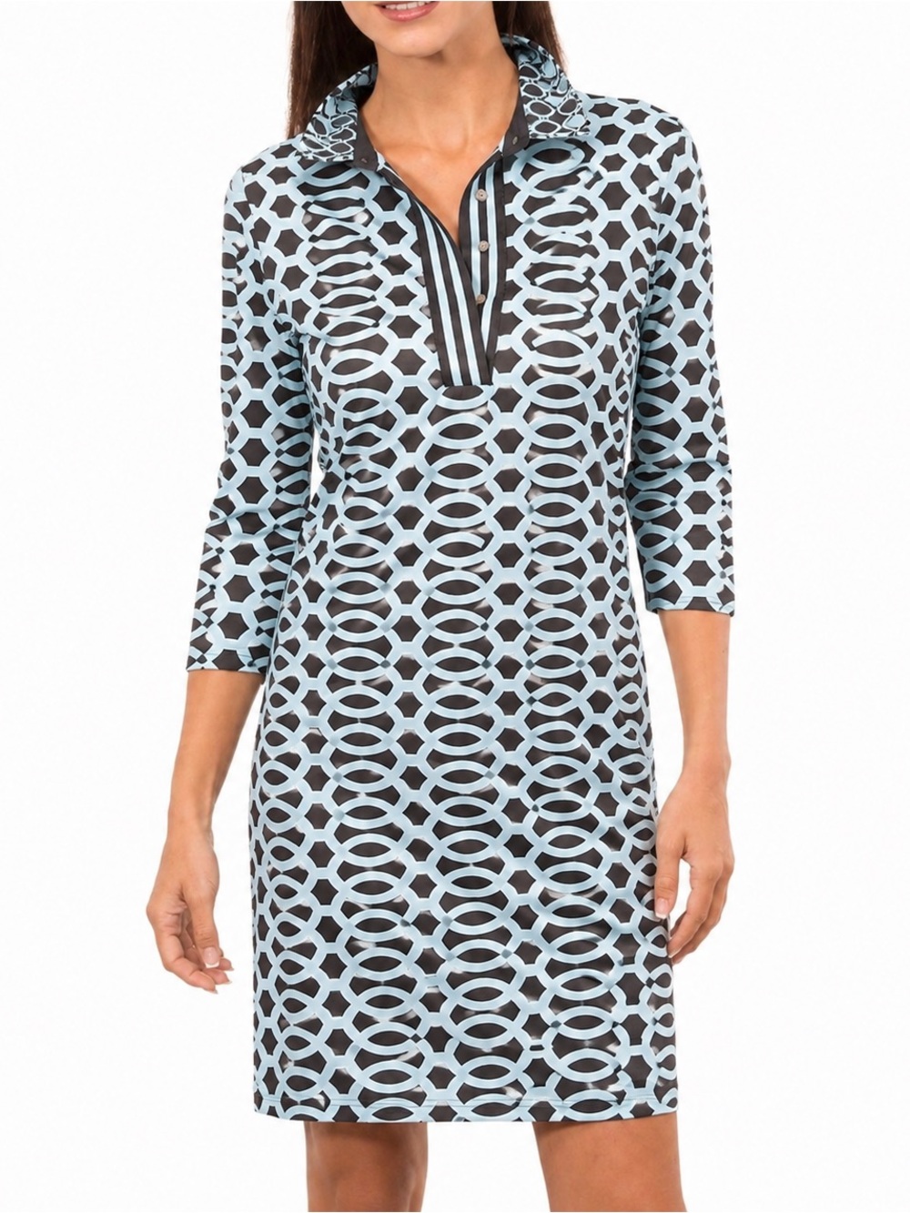 Gretchen Scott Everywhere Shirtdress Light Blue/Black XS Collared 3/4 Sleeve